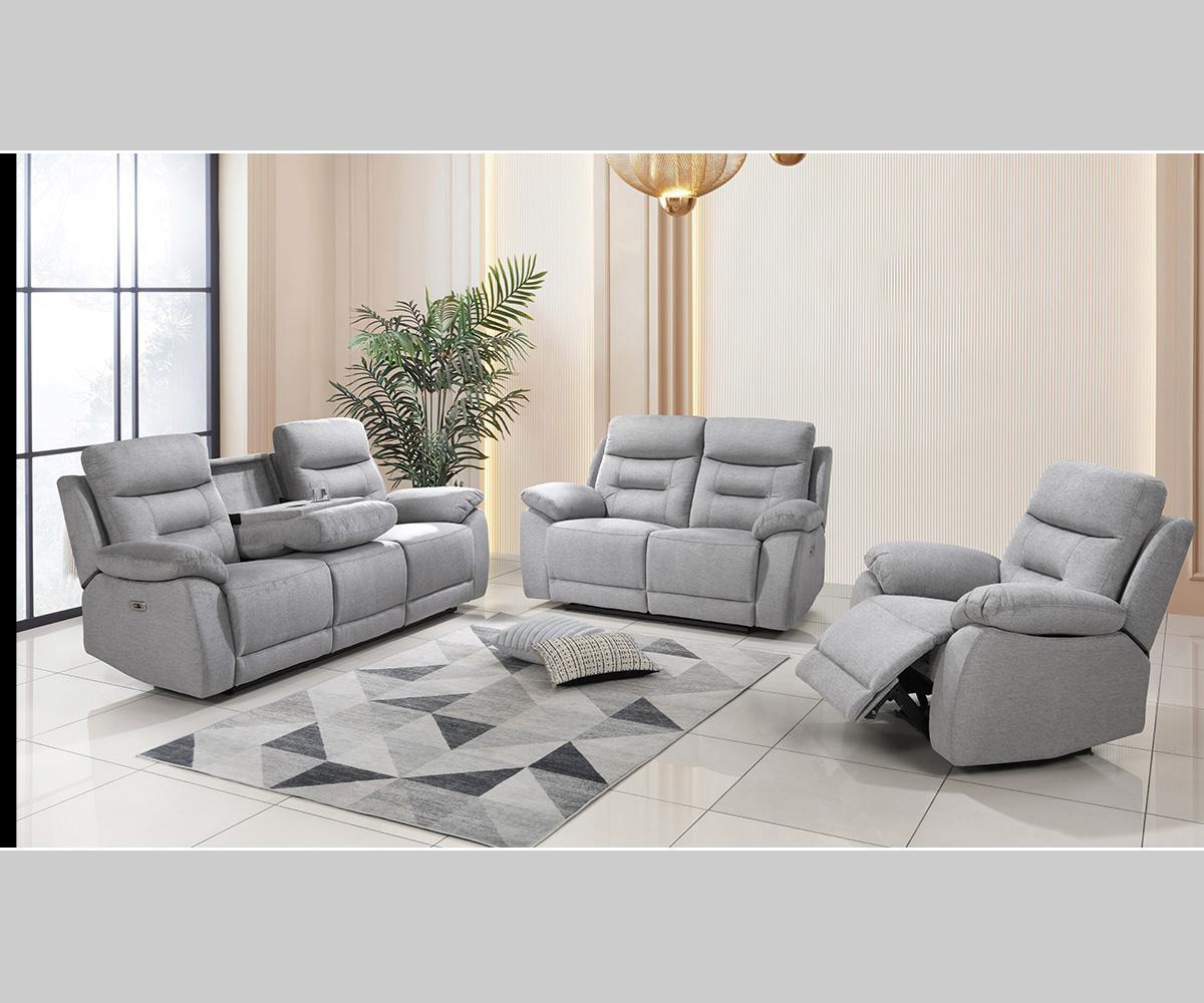 Calypso Grey Power Reclining Fabric Living Room Sofa Set 1407