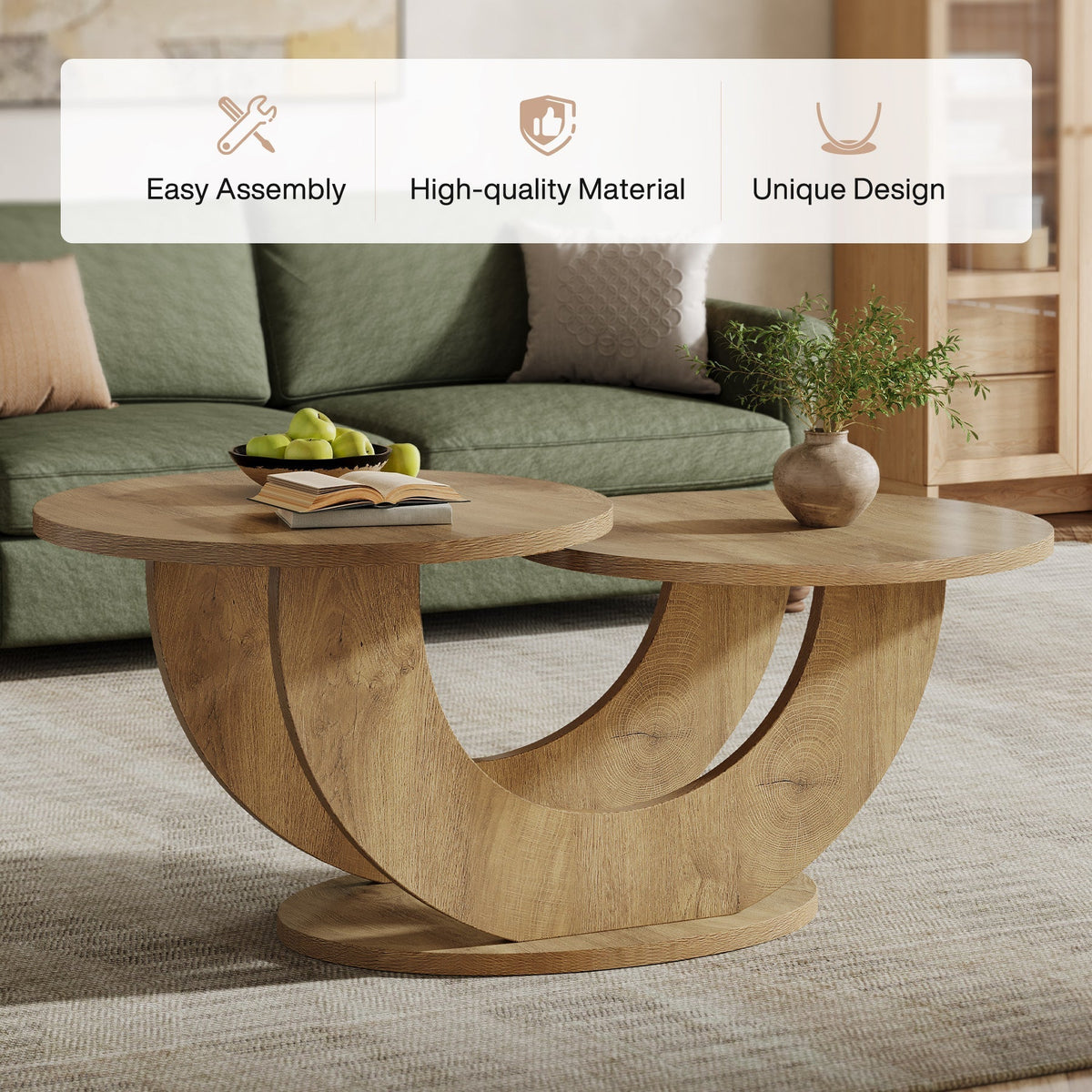 45" Coffee Table, 2-Tier Accent Center Cocktail Table with U-Shaped Frame