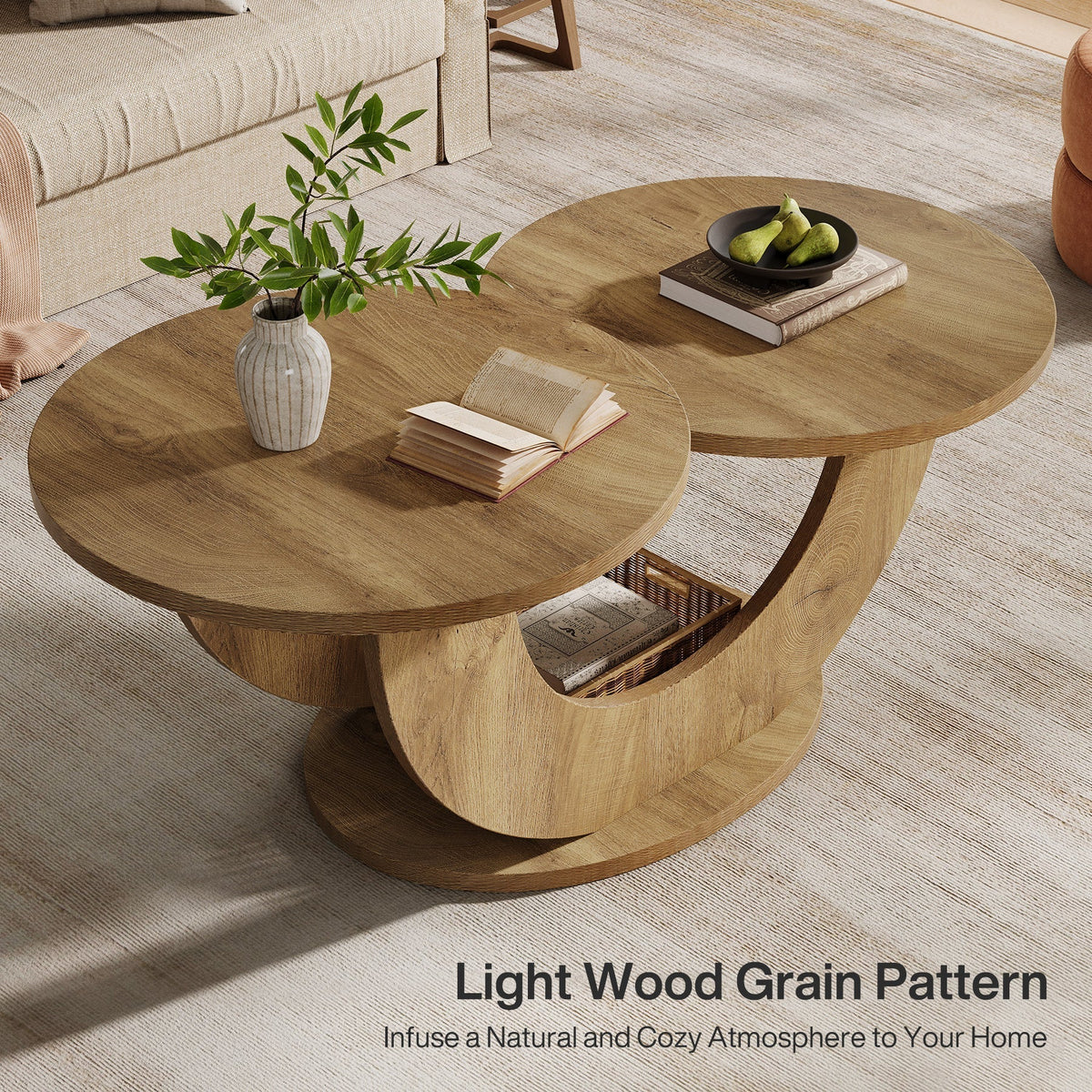 45" Coffee Table, 2-Tier Accent Center Cocktail Table with U-Shaped Frame