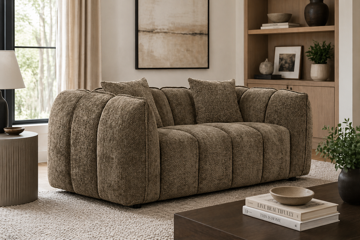 Channel-Tufted Love Seat – Taupe