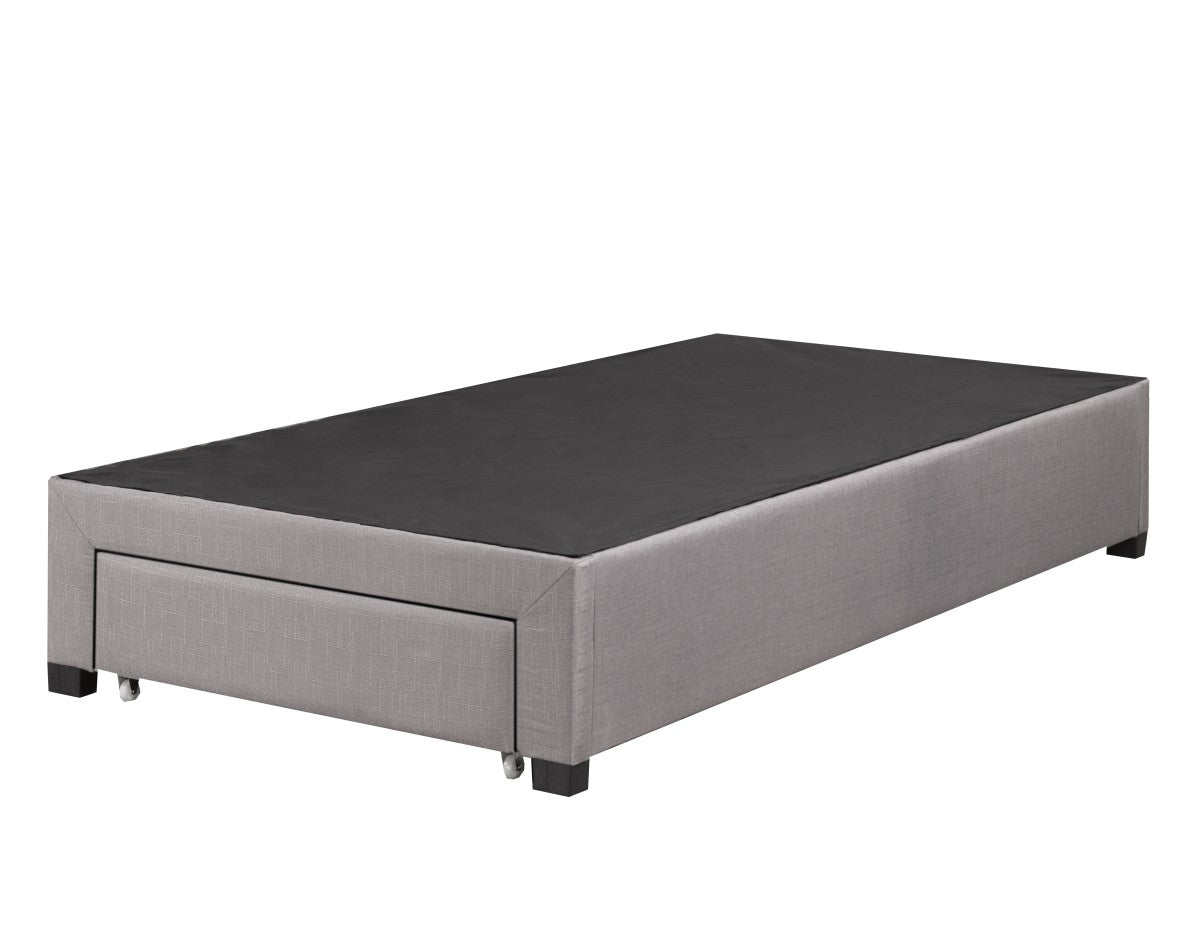 Bradley Twin Platform Bed Base: Grey Fabric, Storage Drawers, Slat Support