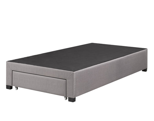 Bradley Twin Platform Bed Base: Grey Fabric, Storage Drawers, Slat Support