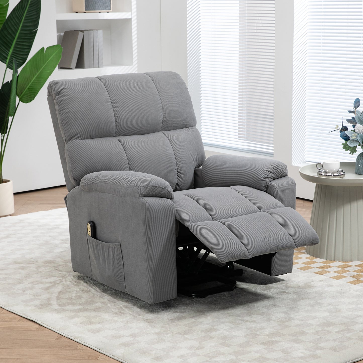HOMCOM Electric Power Lift Recliner Chair, Grey Fabric Upholstered with Remote Control