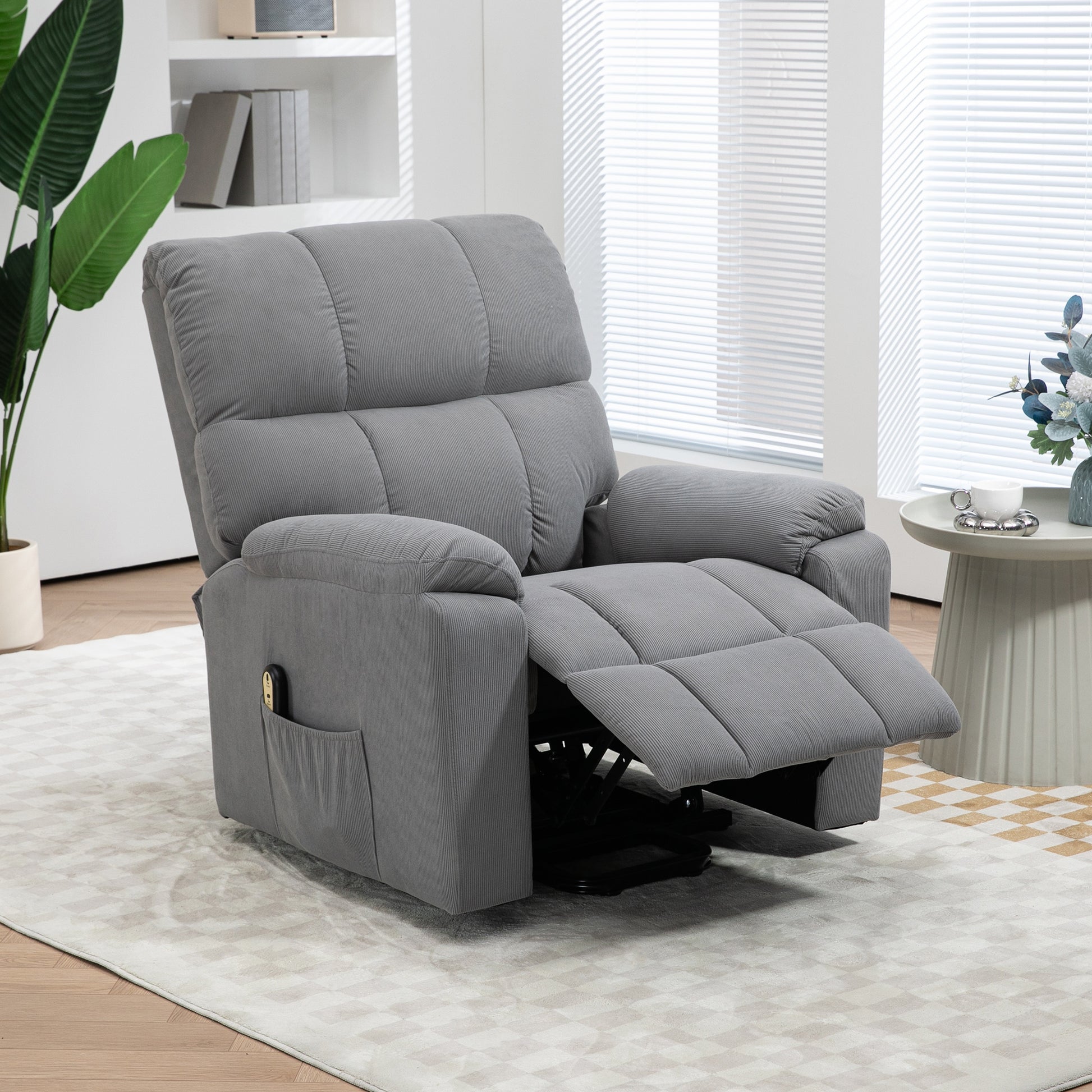 HOMCOM Electric Power Lift Recliner Chair, Grey Fabric Upholstered with Remote Control