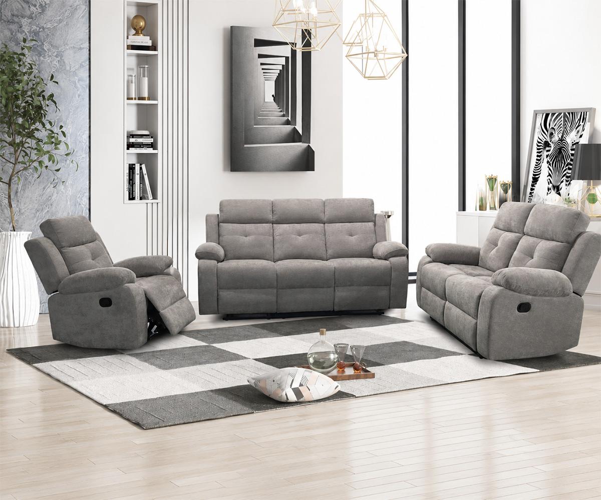 Kwality Jemma Grey Fabric Recliner Living Room Sofa Set KMX079