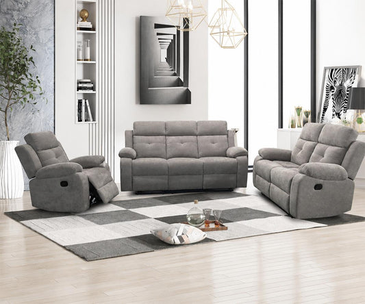 Kwality Jemma Grey Fabric Recliner Living Room Sofa Set KMX079