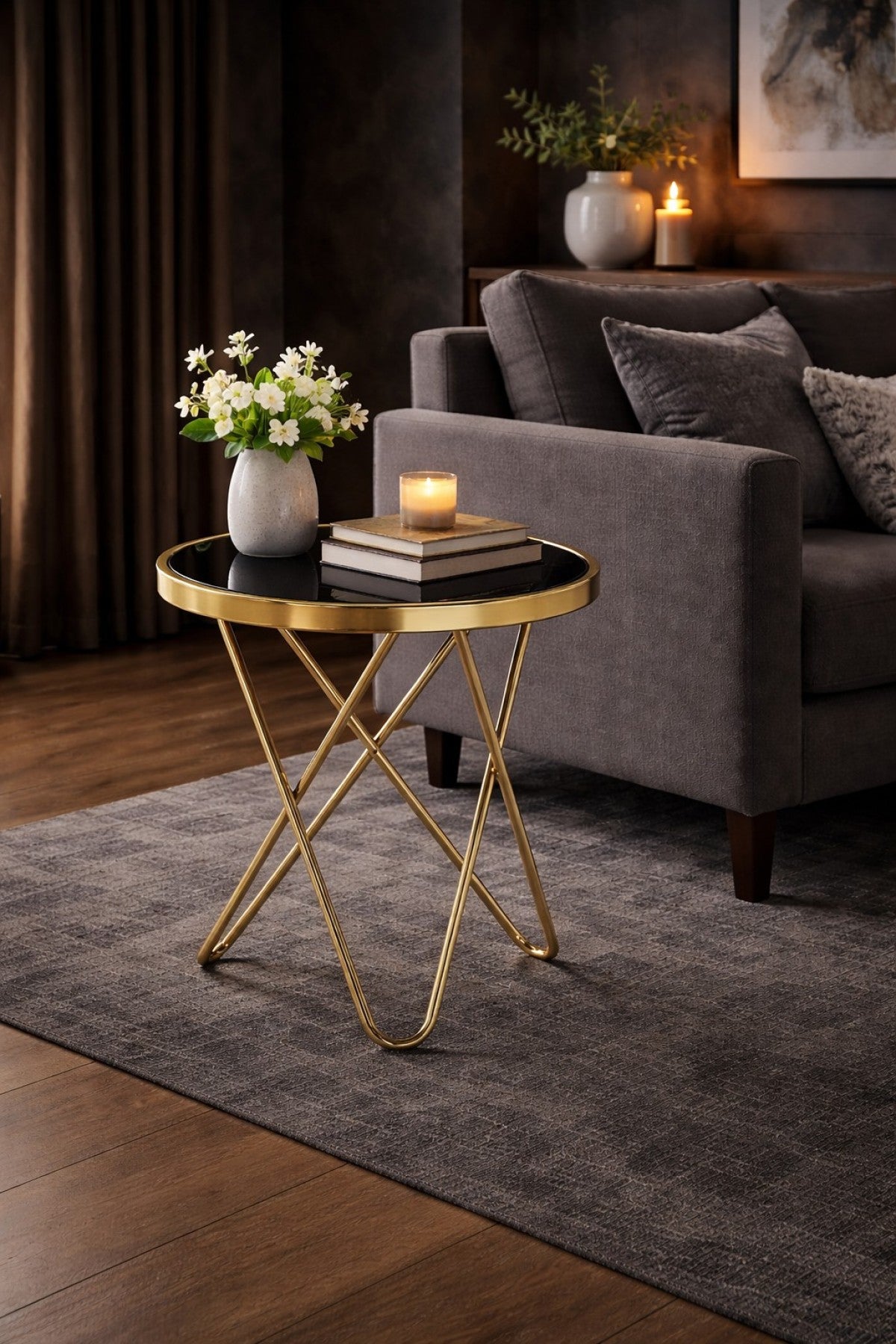 Glass Accent Table – Rose Gold