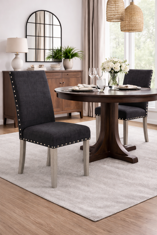 Curved Solid Wood Dining Chair, Set of 2 – Dark Grey