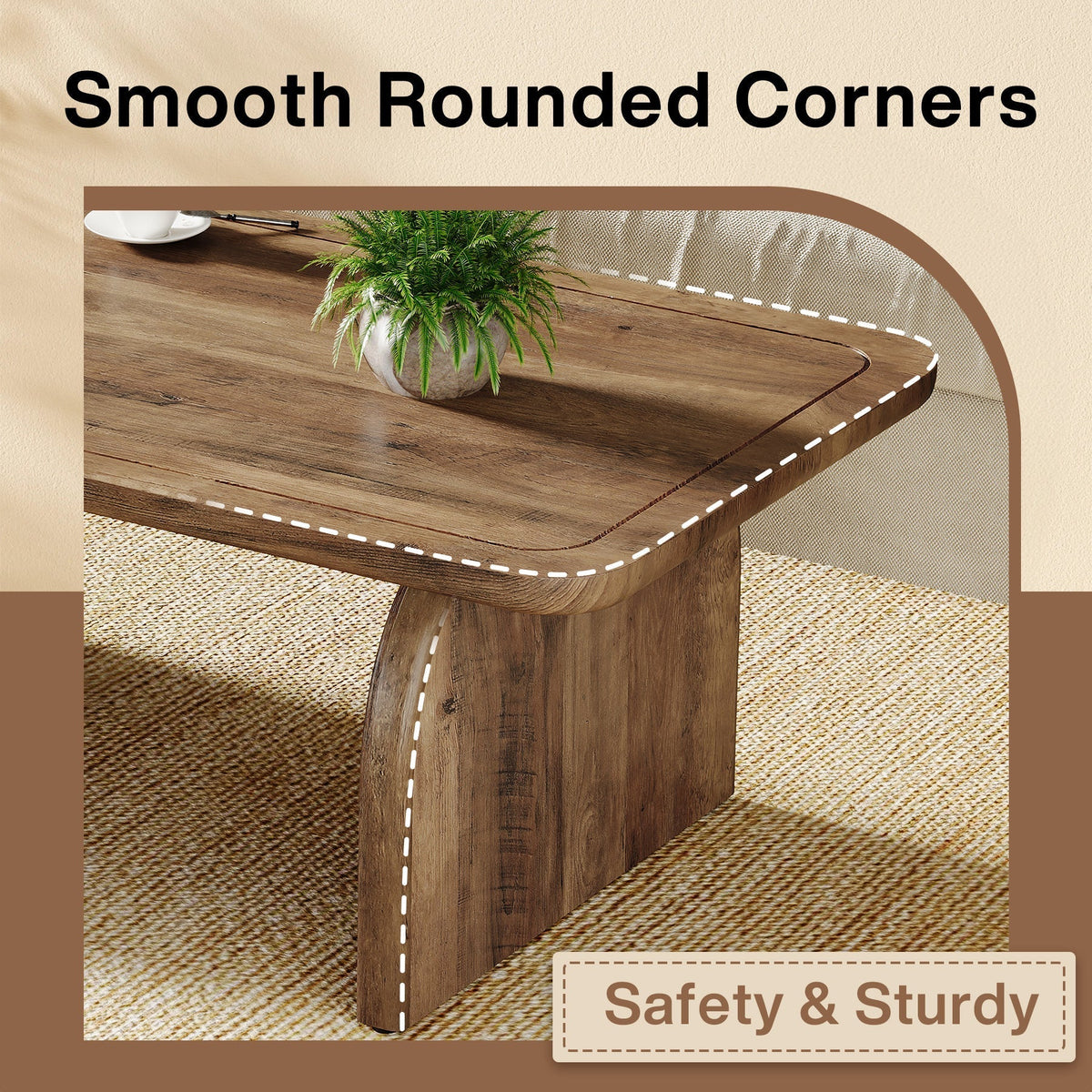47" Coffee Table, Farmhouse Center Table Low Cocktail Tea Table