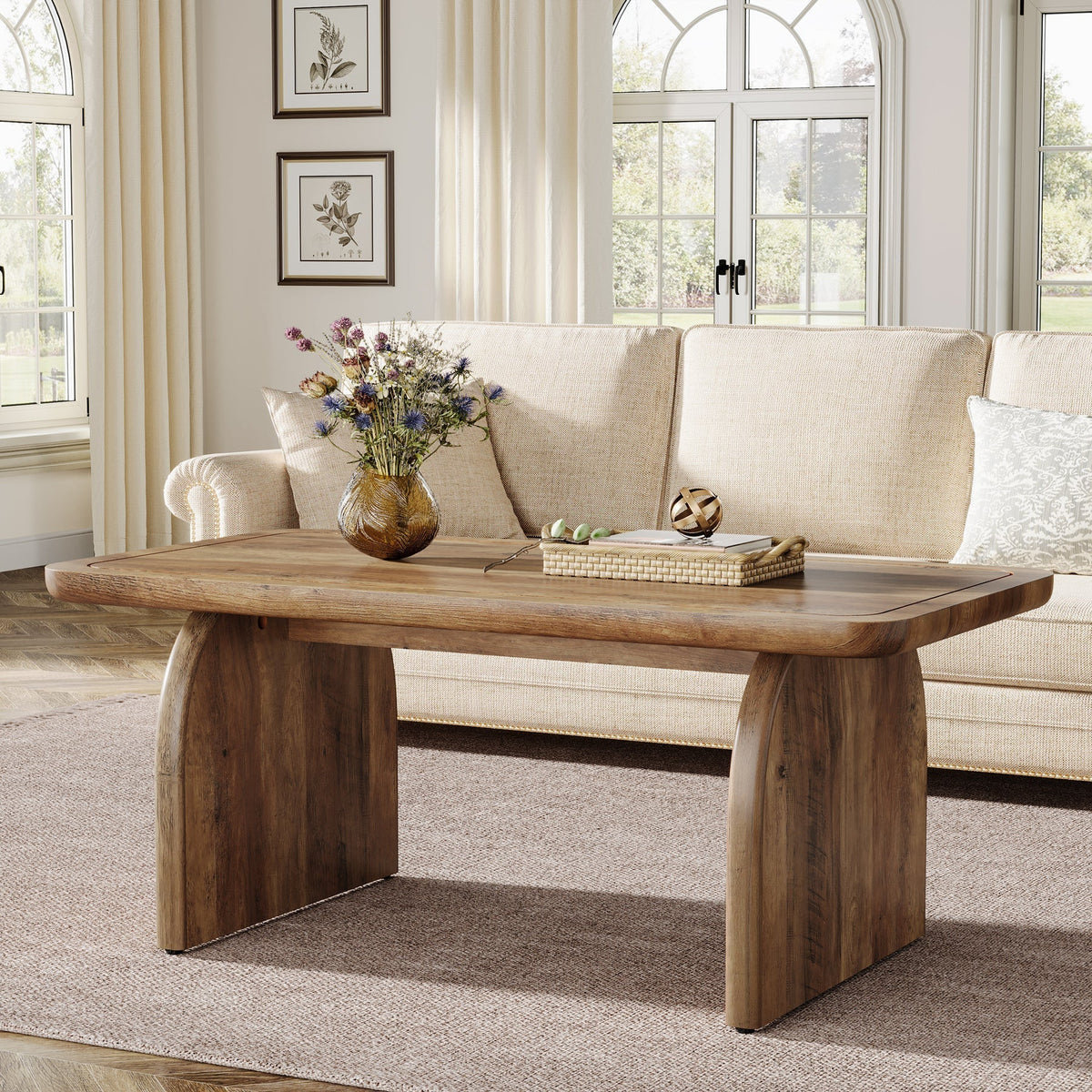 47" Coffee Table, Farmhouse Center Table Low Cocktail Tea Table