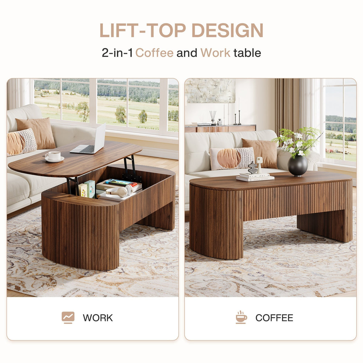 47" Coffee Table, Lift Top Accent Table With Hidden Compartment And Storage Shelf