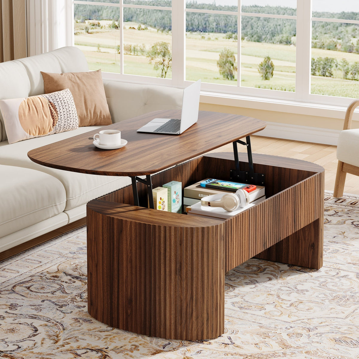 47" Coffee Table, Lift Top Accent Table With Hidden Compartment And Storage Shelf