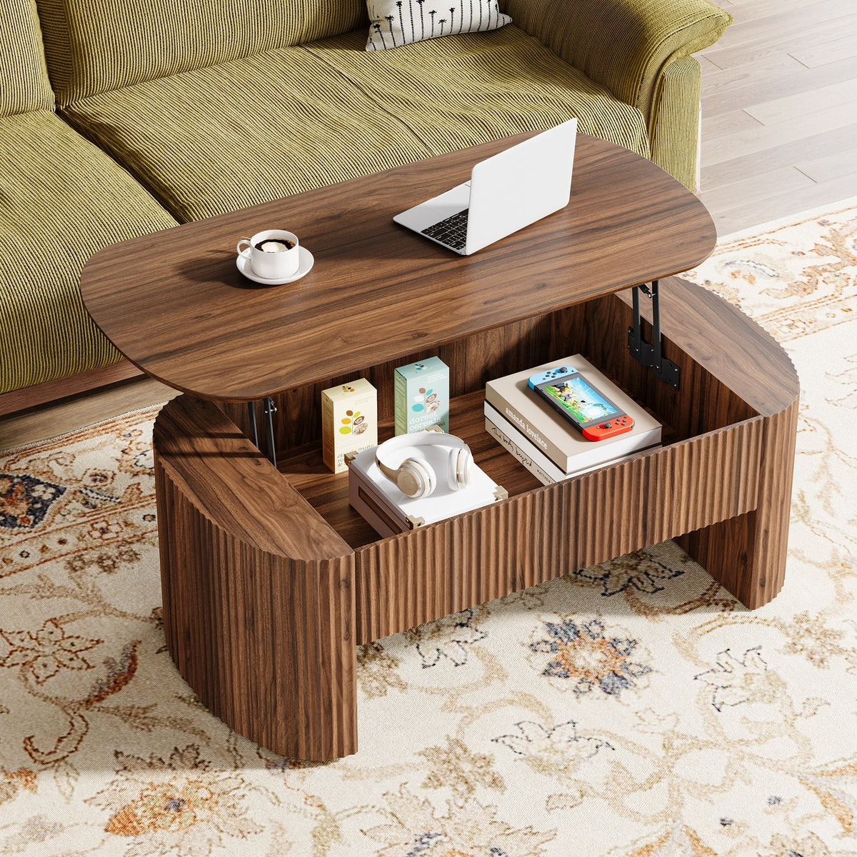 47" Coffee Table, Lift Top Accent Table With Hidden Compartment And Storage Shelf