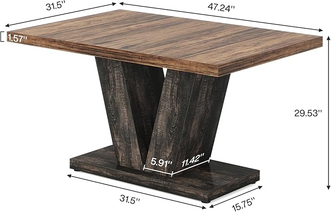 47" Dining Table, Farmhouse Wooden Kitchen Dinner Table with Duty Pedestal