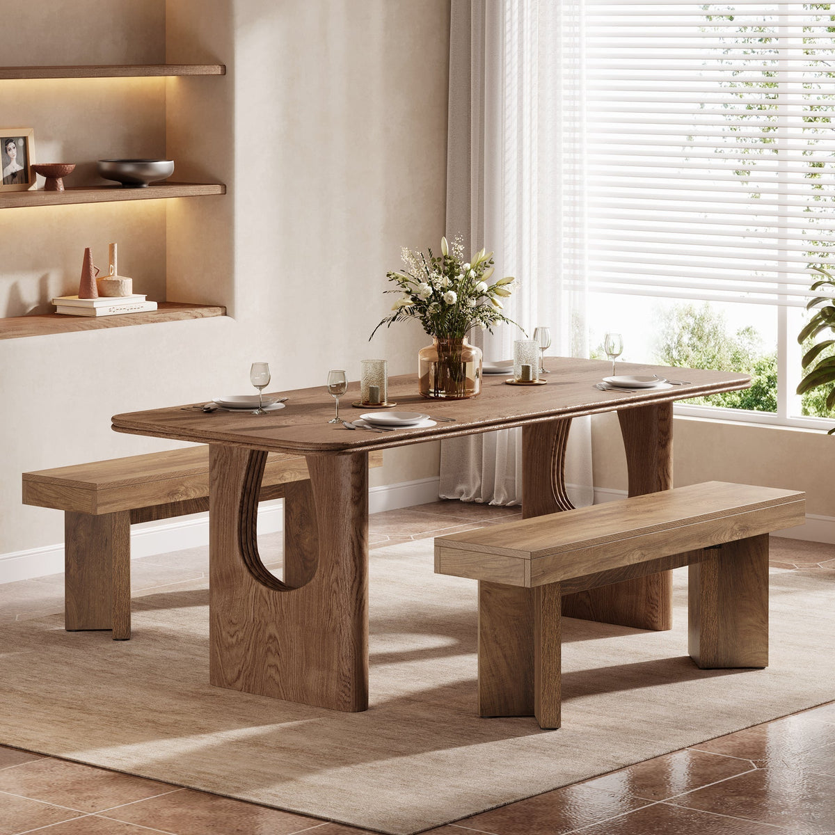 47" Kitchen Table Bench, Farmhouse Dining Bench with Sturdy Frame