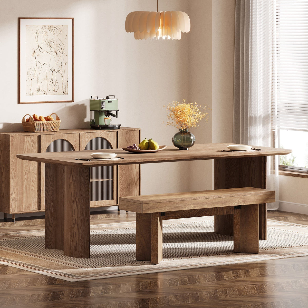 47" Kitchen Table Bench, Farmhouse Dining Bench with Sturdy Frame
