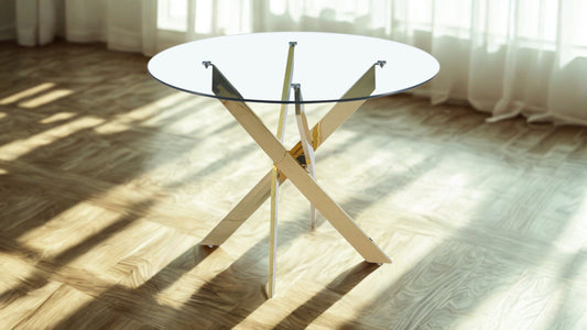 47" Round Glass Dining Table with Criss-Cross Base