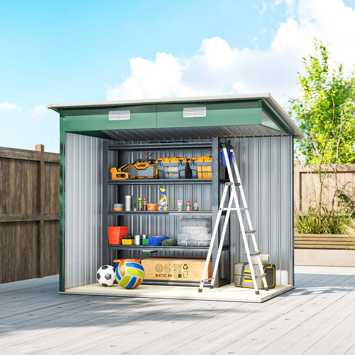 7'x 4' Metal Patio Storage Shed Garden Lockable Shed Tool Utility Storage Unit – 81.5" L x 51.2" W x 71.7" H – Green