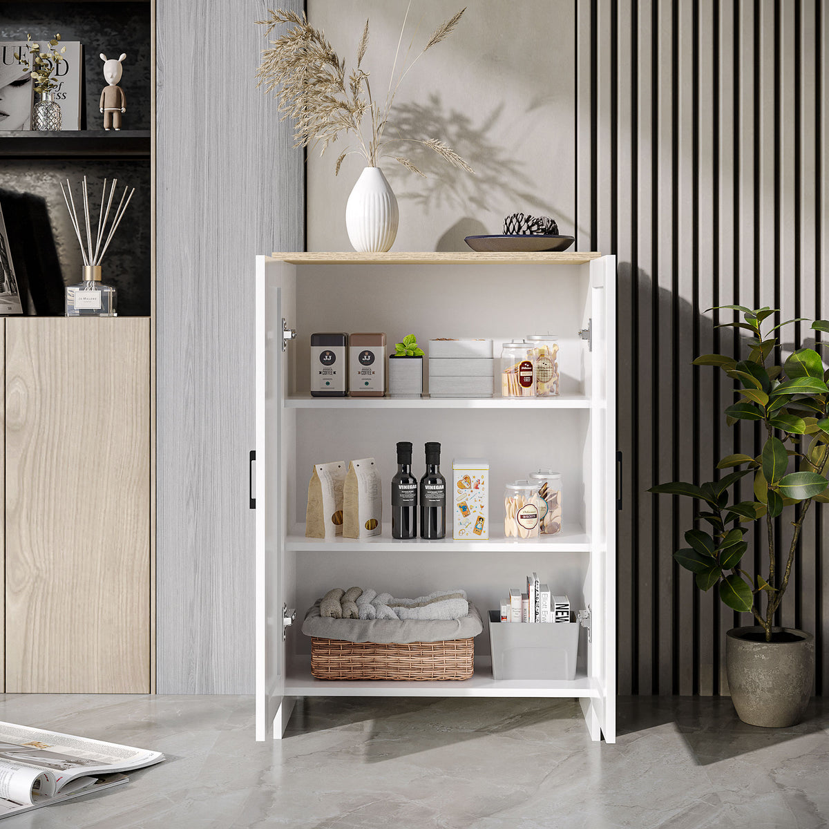 Modern Storage Cabinet with Doors and Adjustable Shelf – 24"W x 35"H