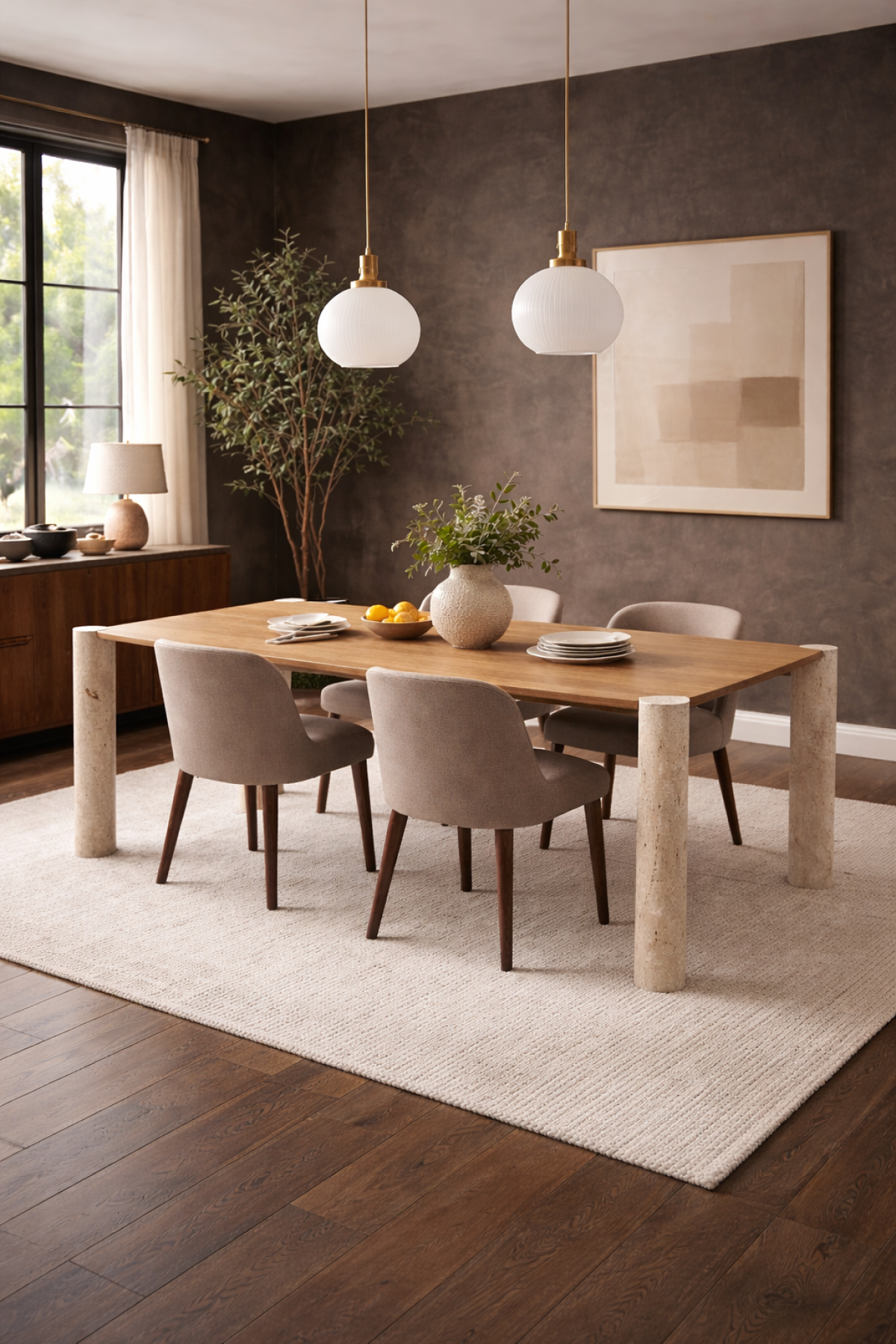 Travertine Dining Table – Oak