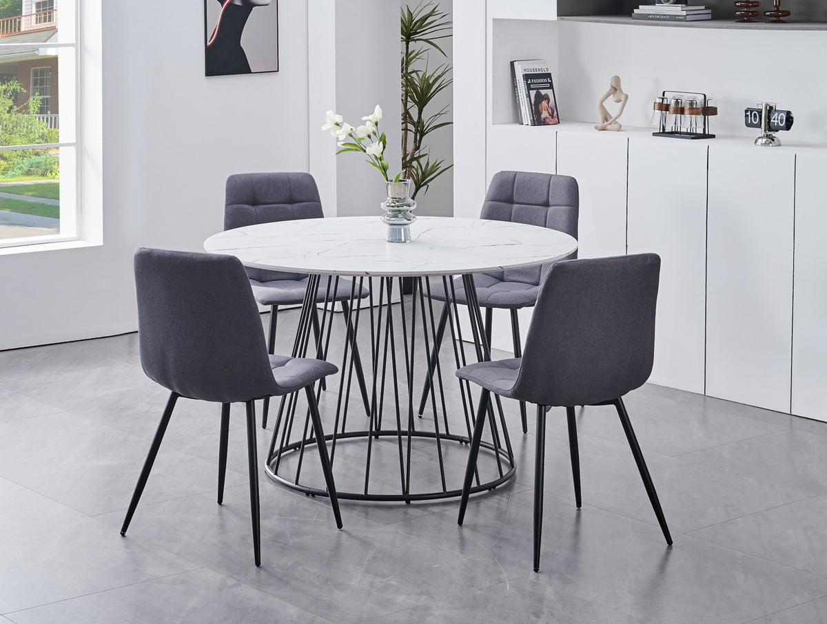 48" Round White Marble Pedestal Dining Set