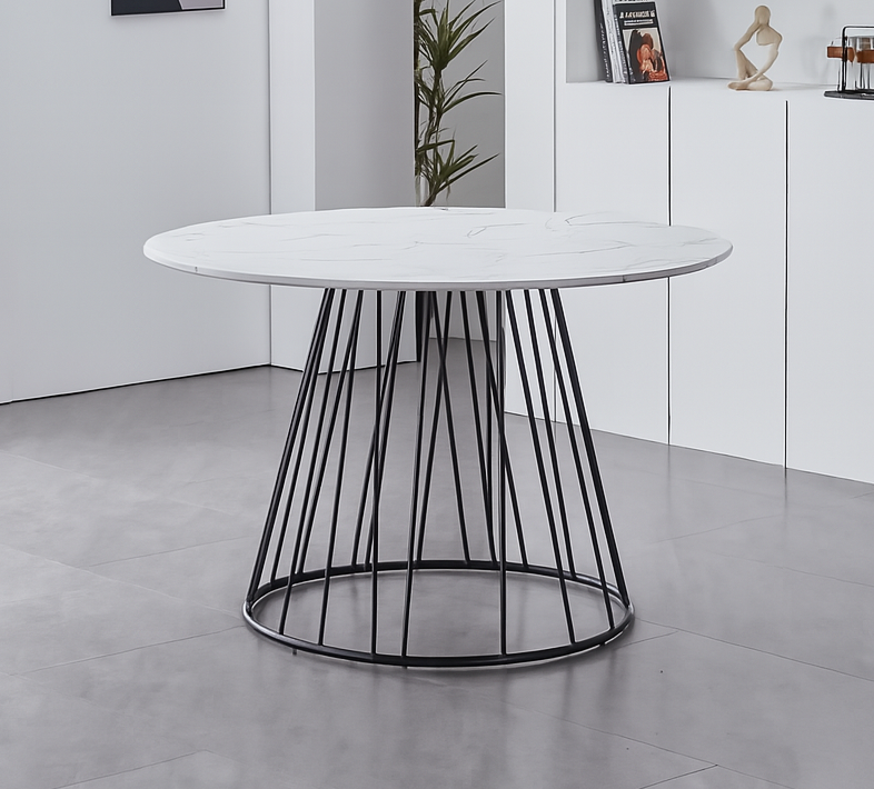 48" Round White Marble Pedestal Dining Set
