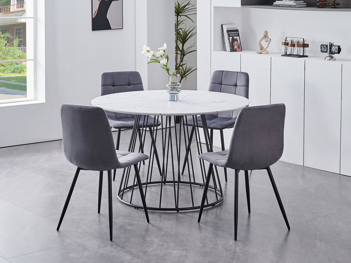 48" Round White Marble Pedestal Dining Set