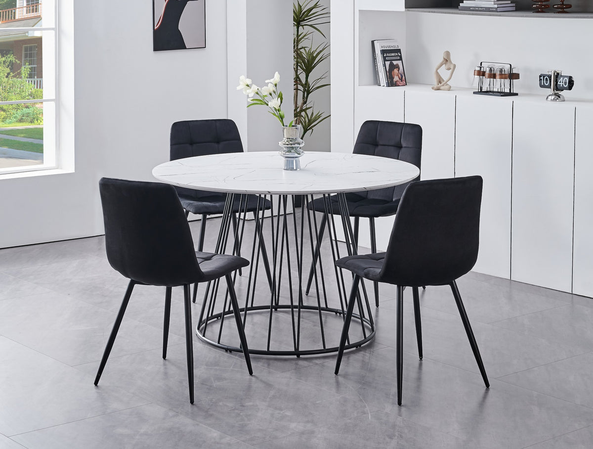 48" Round White Marble Pedestal Dining Set
