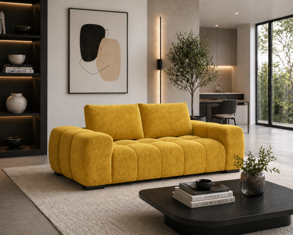 Zara Sofa Yellow Plush Polyester 86in Length Corner Blocked Frame