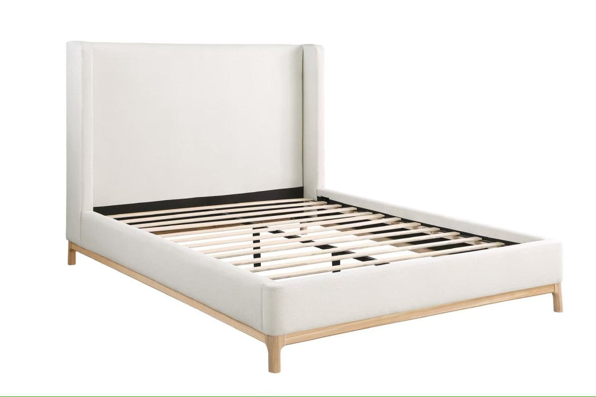 Wingback Solid Wood Bed Frame – Beige