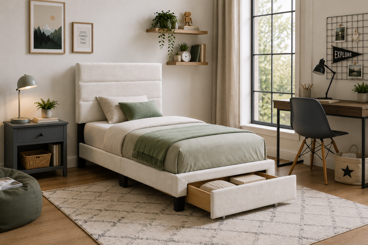 Channel-Tufted Solid Wood Platform Storage Bed
