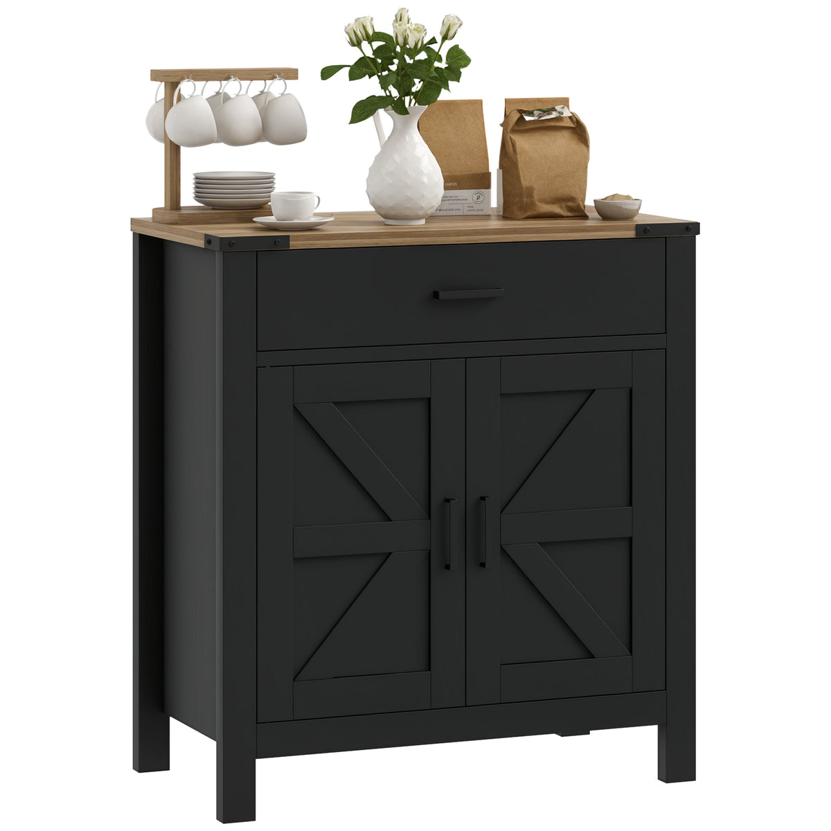 Farmhouse Kitchen Storage Cabinet with Drawer and Shelf – 31"W x 33"H