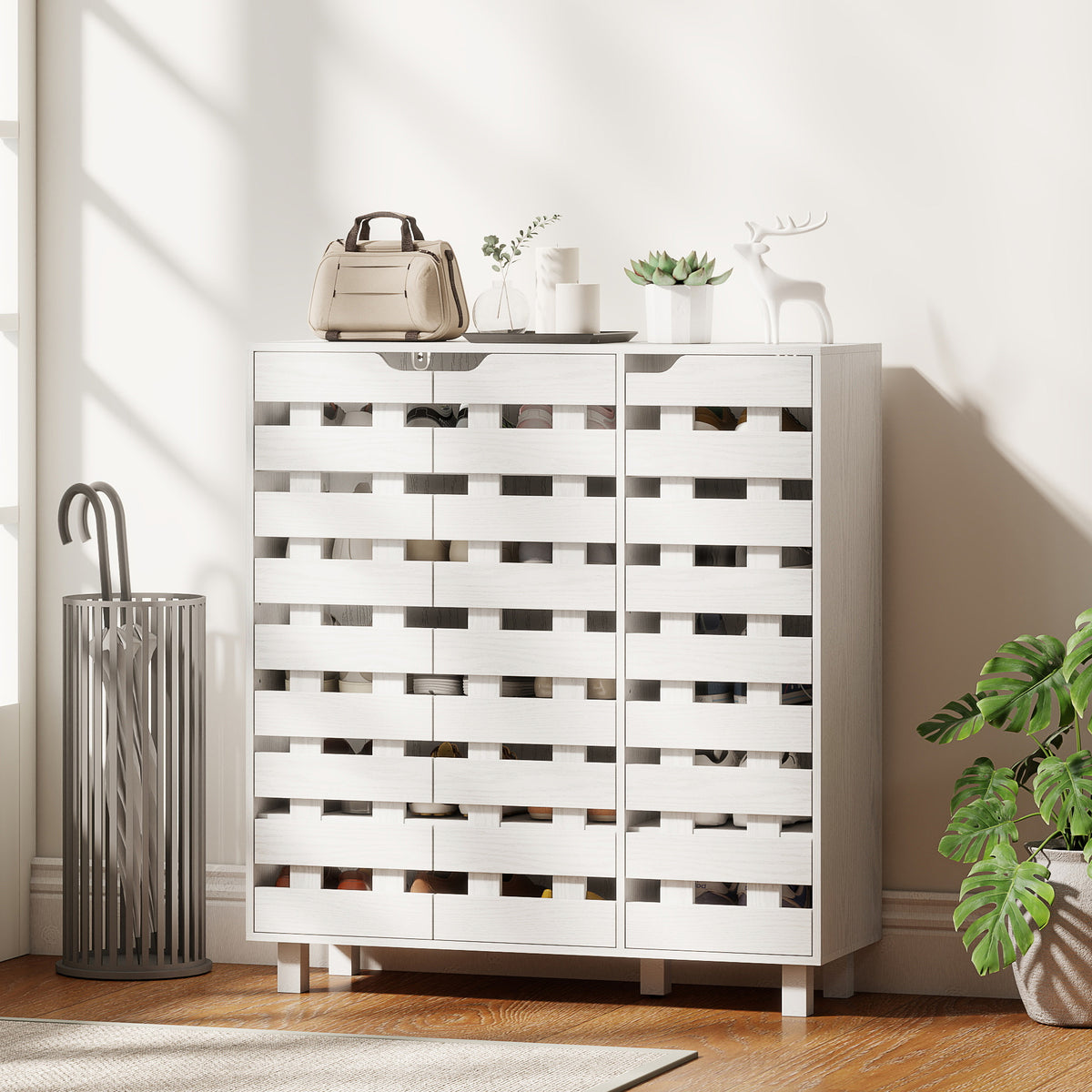 Shoe Cabinet with Hollowed-Out Doors – 34"W x 37"H