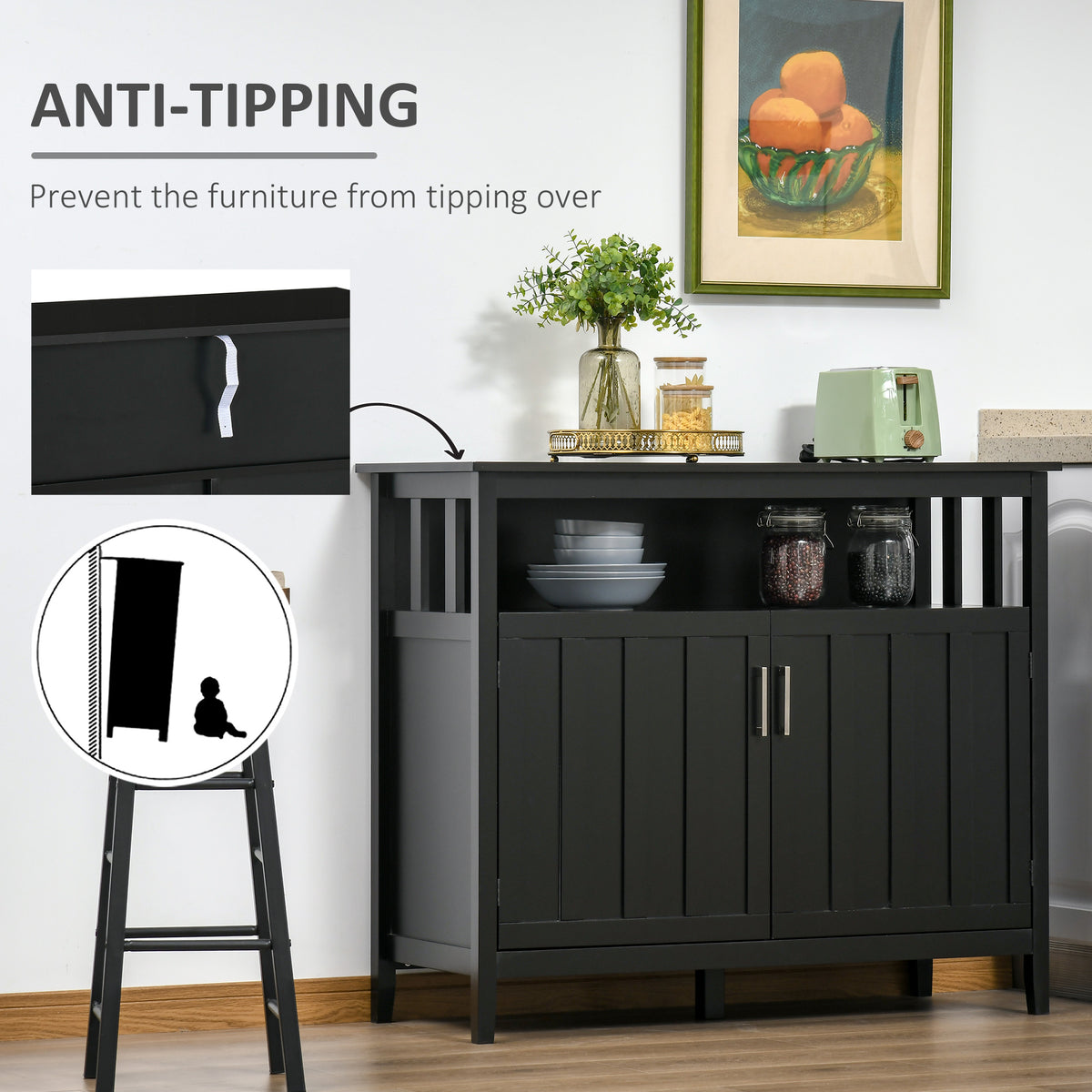 Sideboard Buffet Server with 2 Doors and Adjustable Shelves – 42"W x 36"H