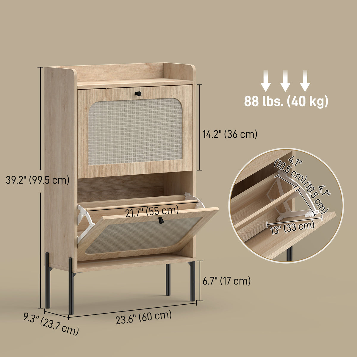 Shoe Cabinet with 2 Flip Drawers – 24"W x 39"H