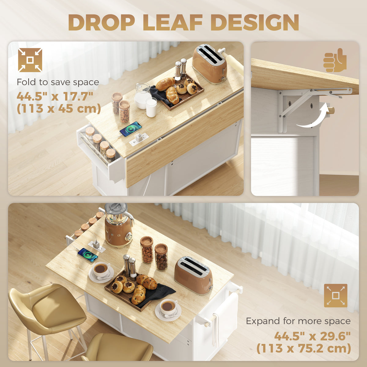 Kitchen Island with Drop Leaf – 53"W x 36"H