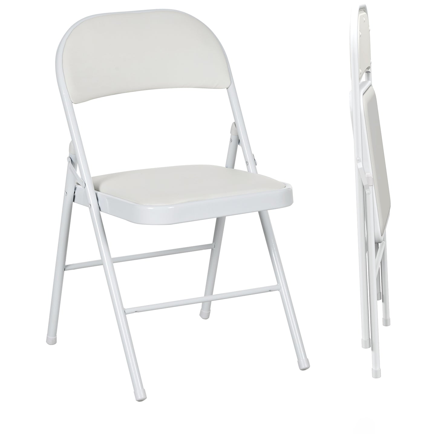 HOMCOM 2-Pack White PU Leather Padded Folding Chairs with Open Back