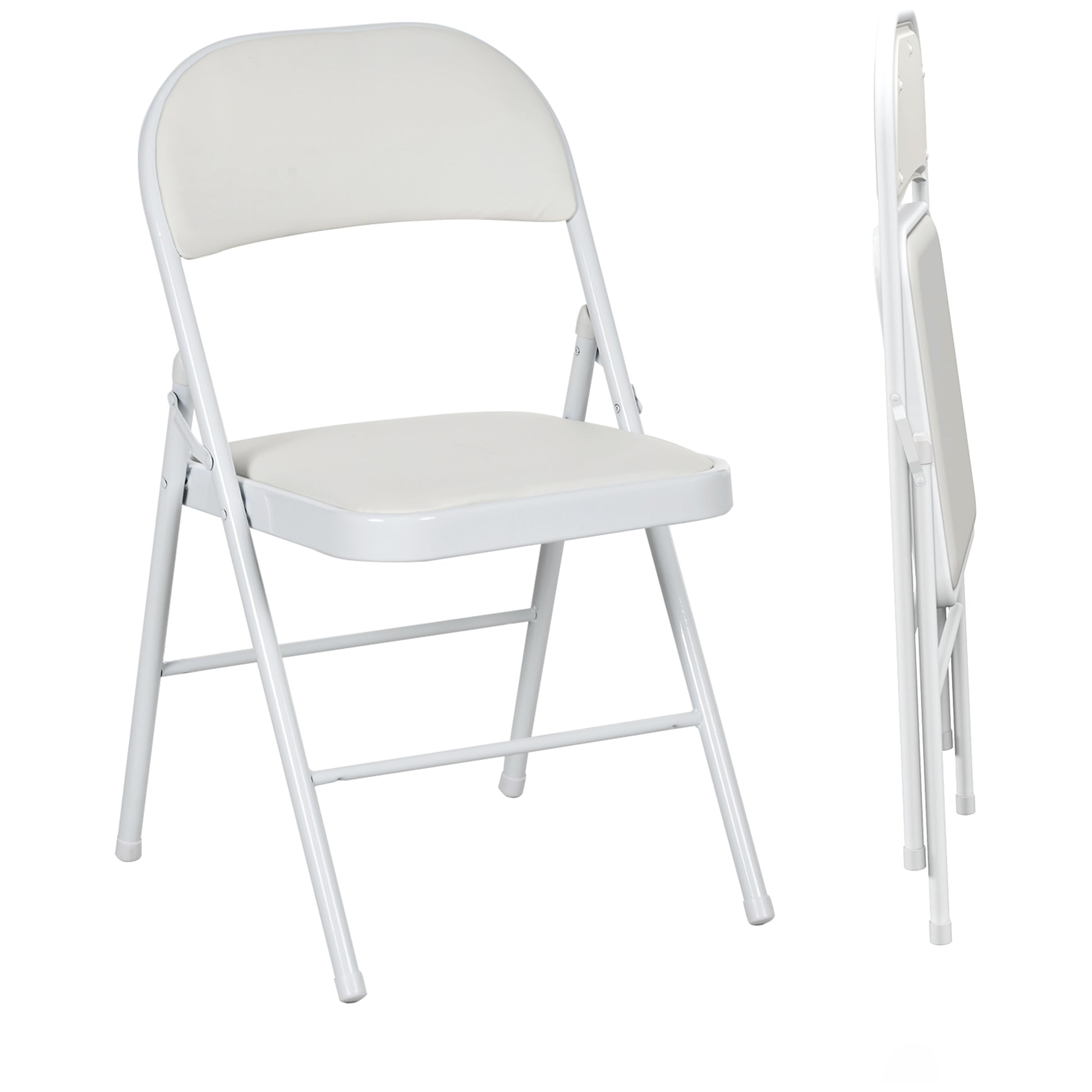 HOMCOM 2-Pack White PU Leather Padded Folding Chairs with Open Back