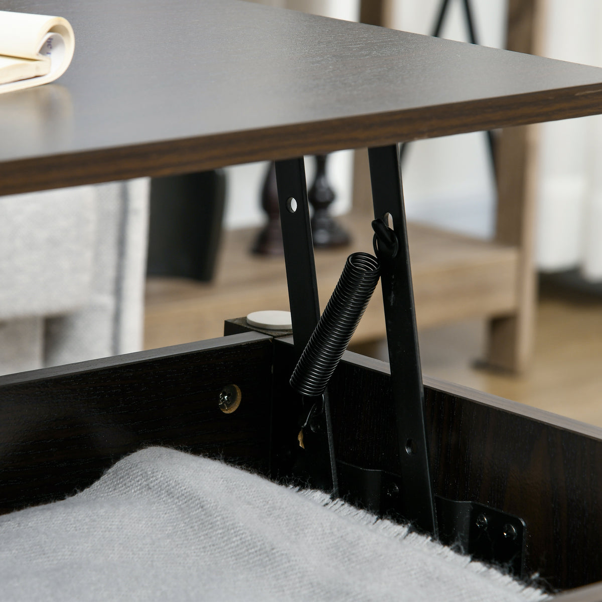 41" Lift-Top Coffee Table with Hidden Compartment and 3 Open Shelves