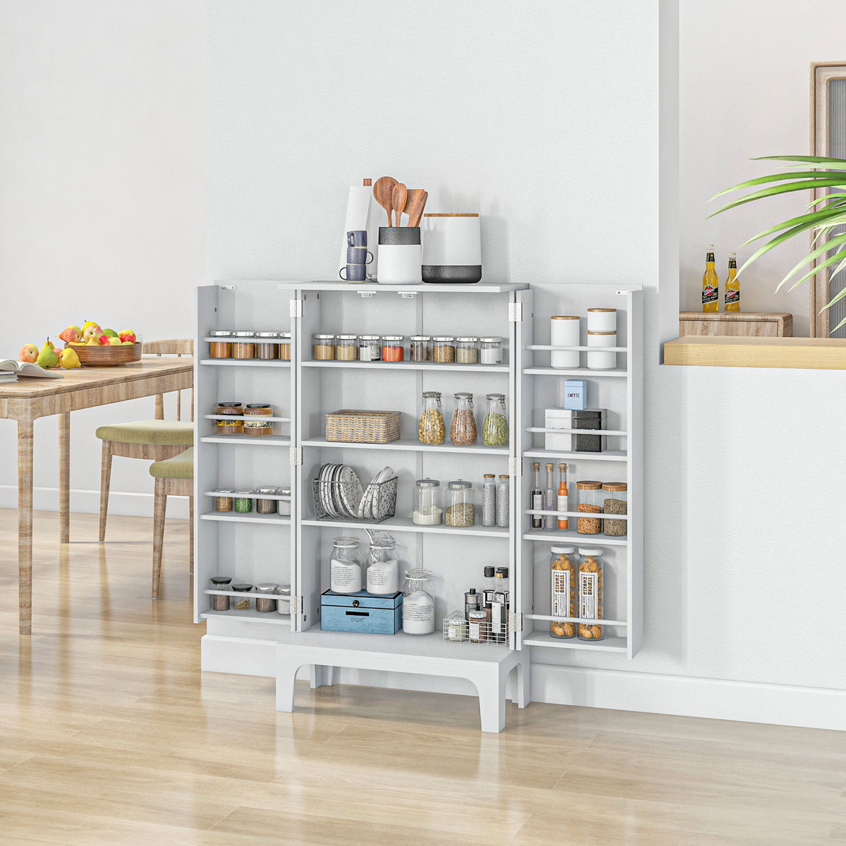 2-Door Kitchen Pantry Cabinet with 4-tier Shelving – 24"W x 44"H