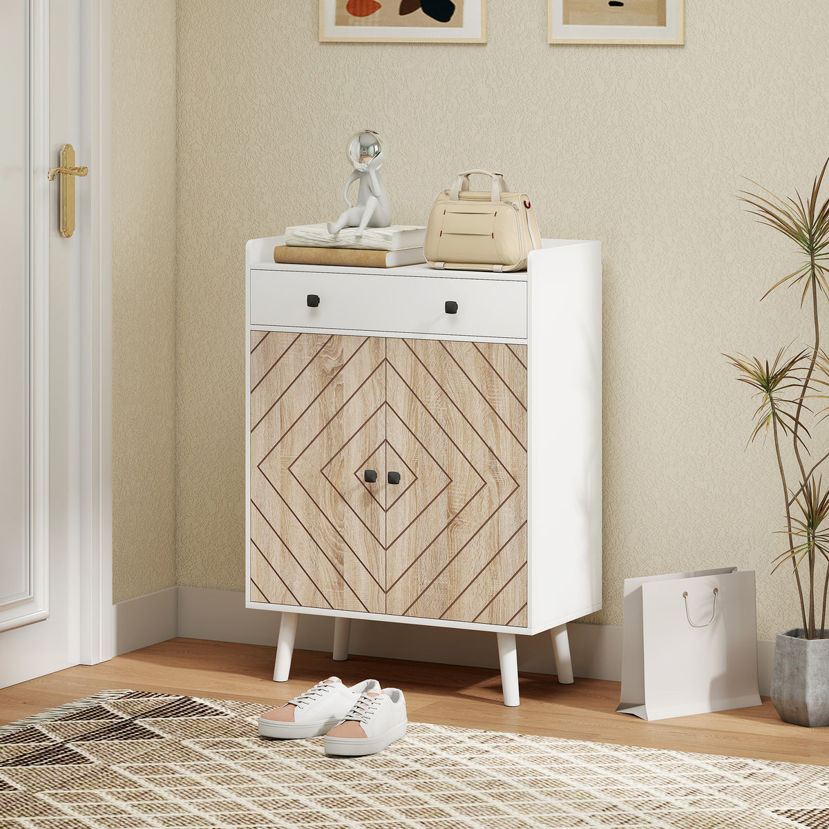 Modern Entryway Shoe Cabinet with Adjustable Shelves – 28"W x 38"H