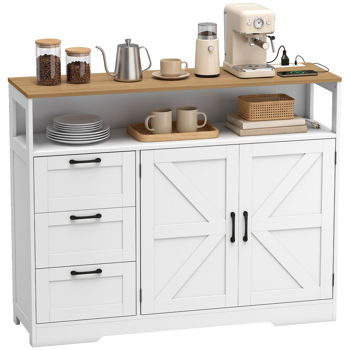 Sideboard Buffet Cabinet with Storage and Charging Station – 47"W x 37"H