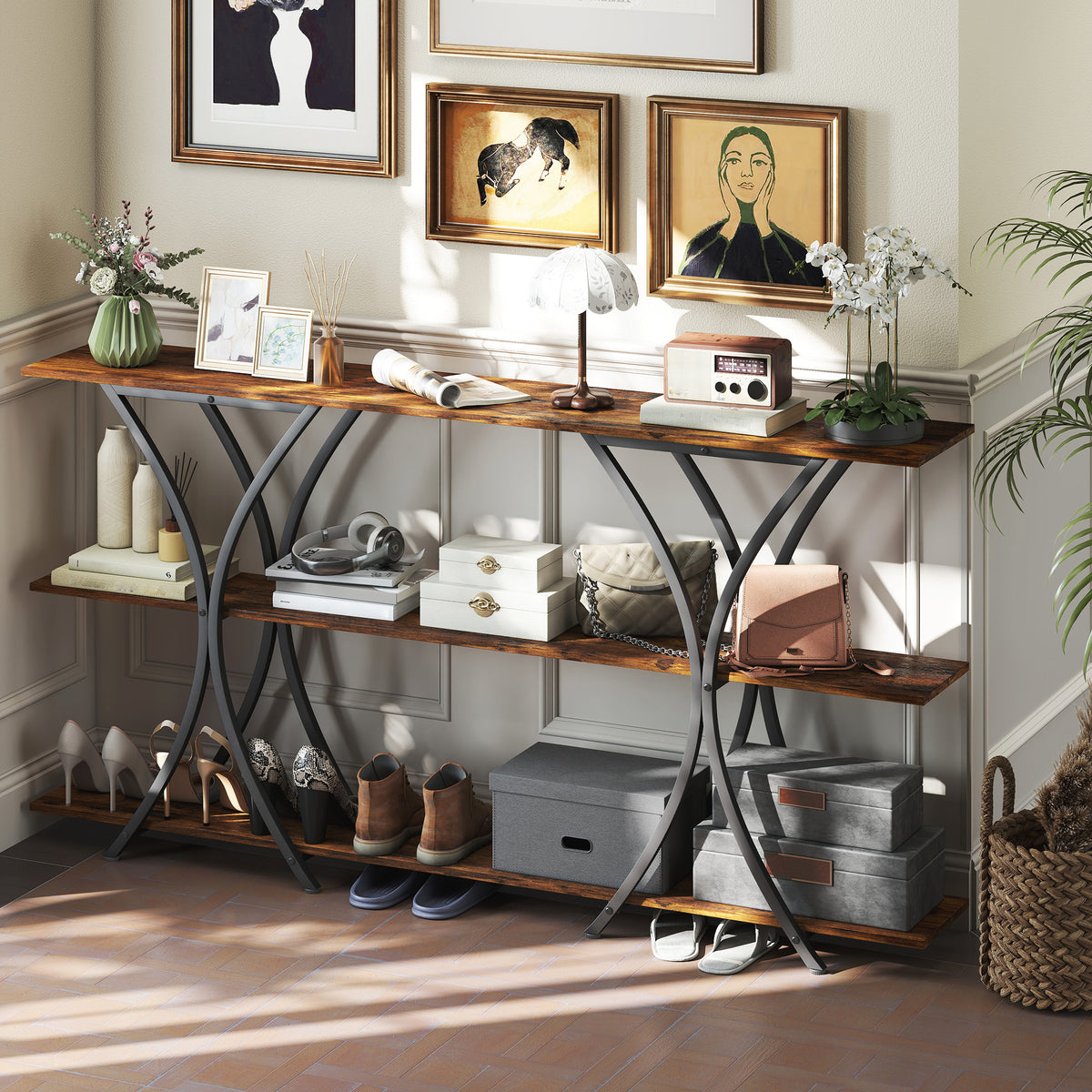 71" 3-Tier Industrial Console Table