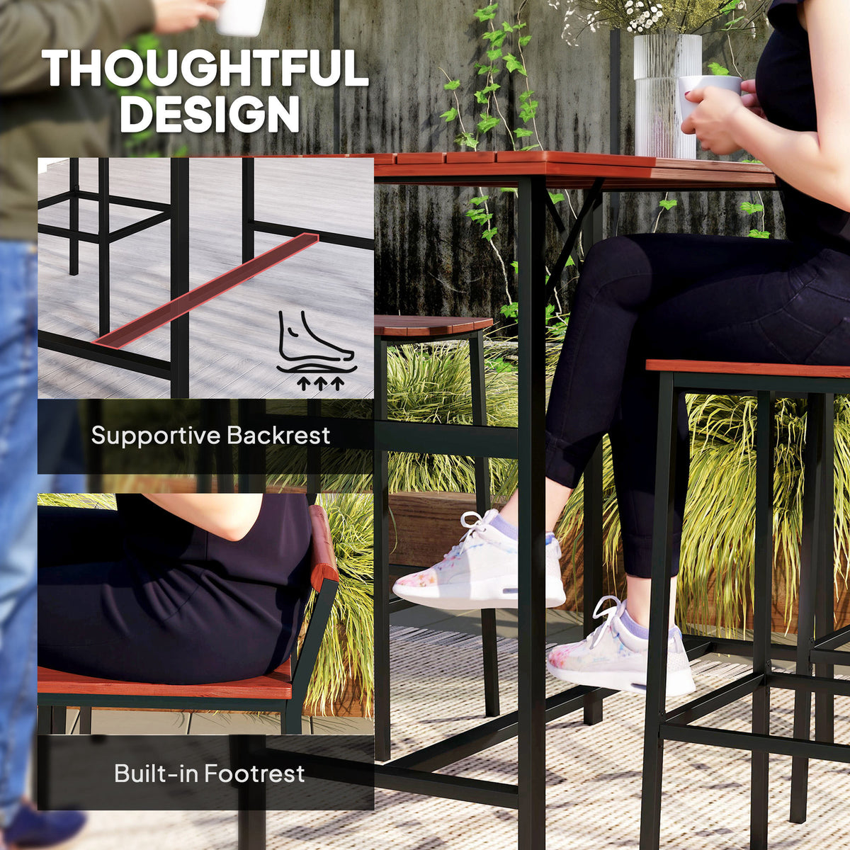 5 Piece Patio Bar Set with 47" Bar Height Table and 4 Bar Stools, for Backyard, Balcony, Porch, Pool, Lawn