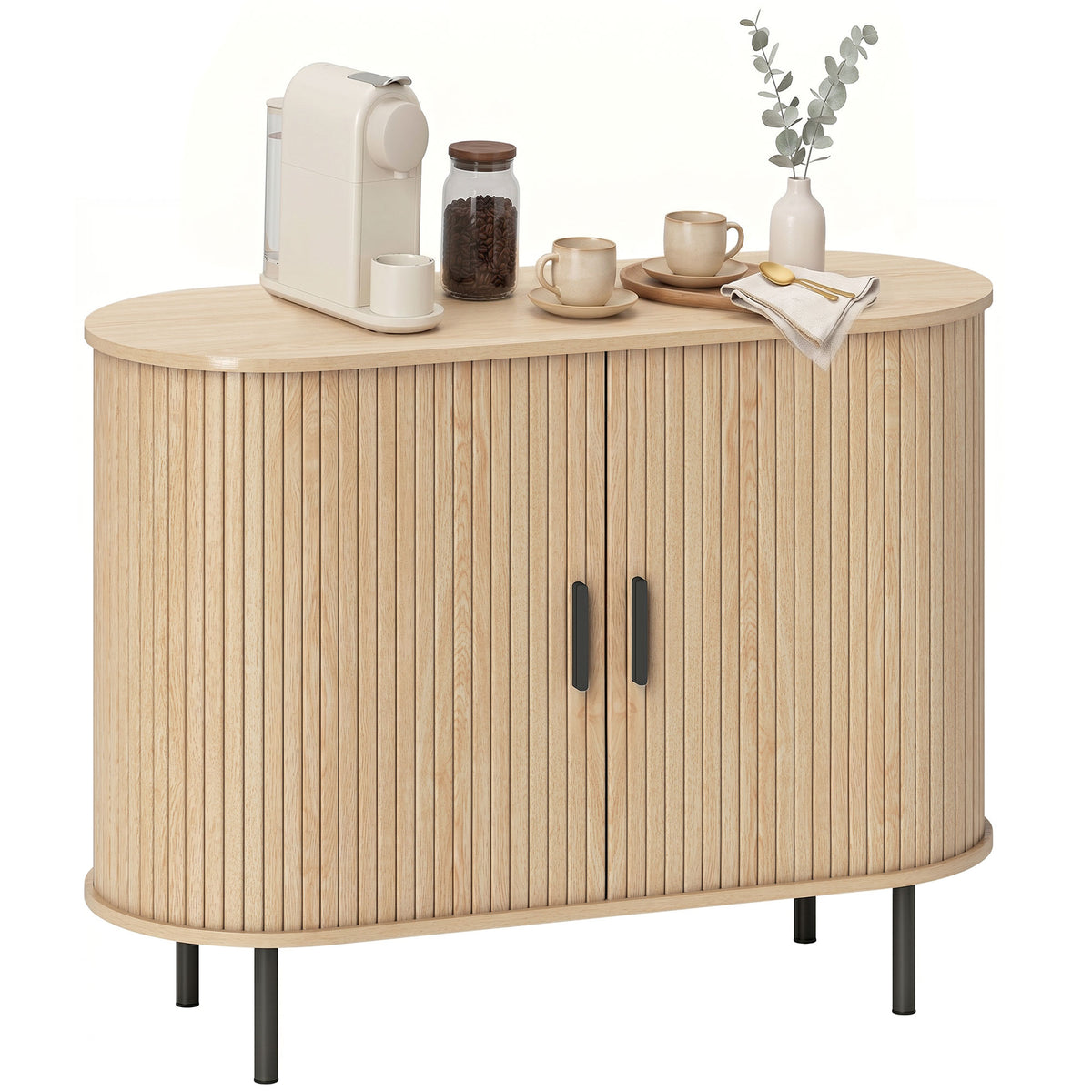 Sideboard Buffet Cabinet with Curved Tambour Doors and Storage – 39"W x 30"H