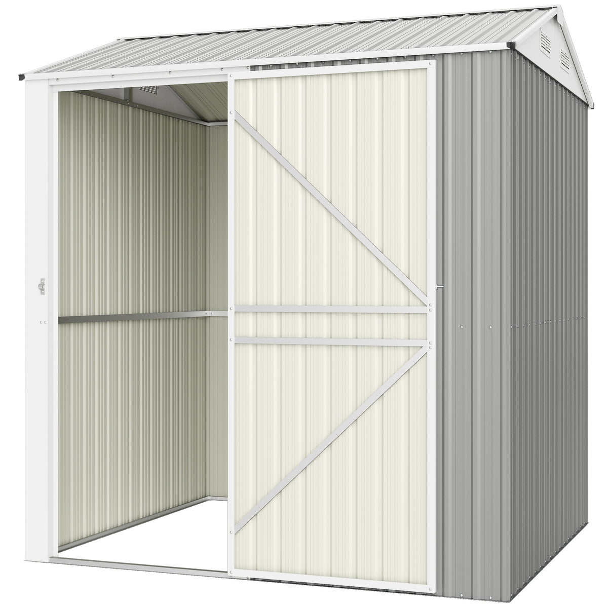 7' x 6' Tall Outdoor Storage Shed, Waterproof Metal Garden Shed with Gloves, Lockable Door – Grey