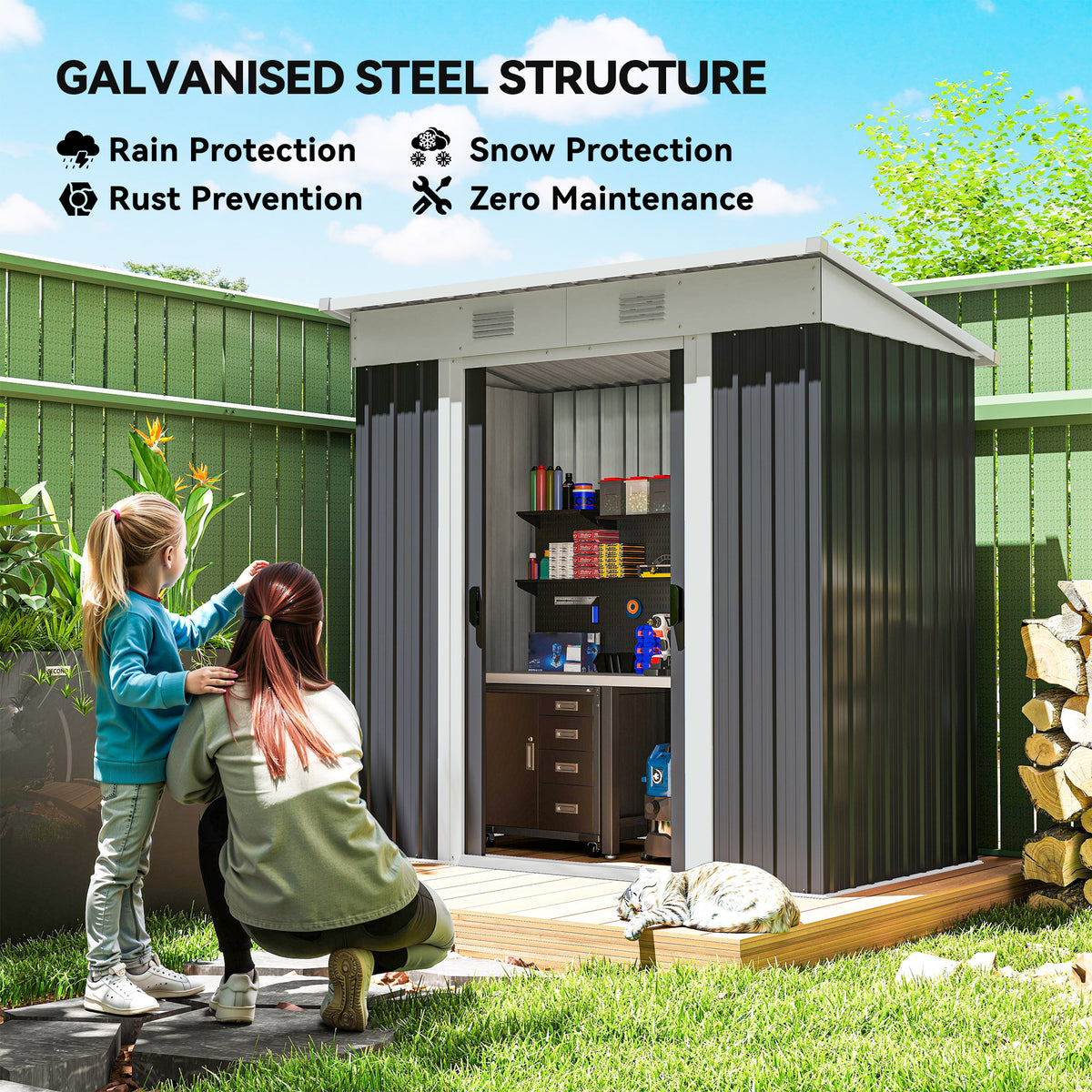 6' x 4' Outdoor Storage Shed, Metal Garden Shed with Lockable Sliding Doors and Vents – Charcoal Grey