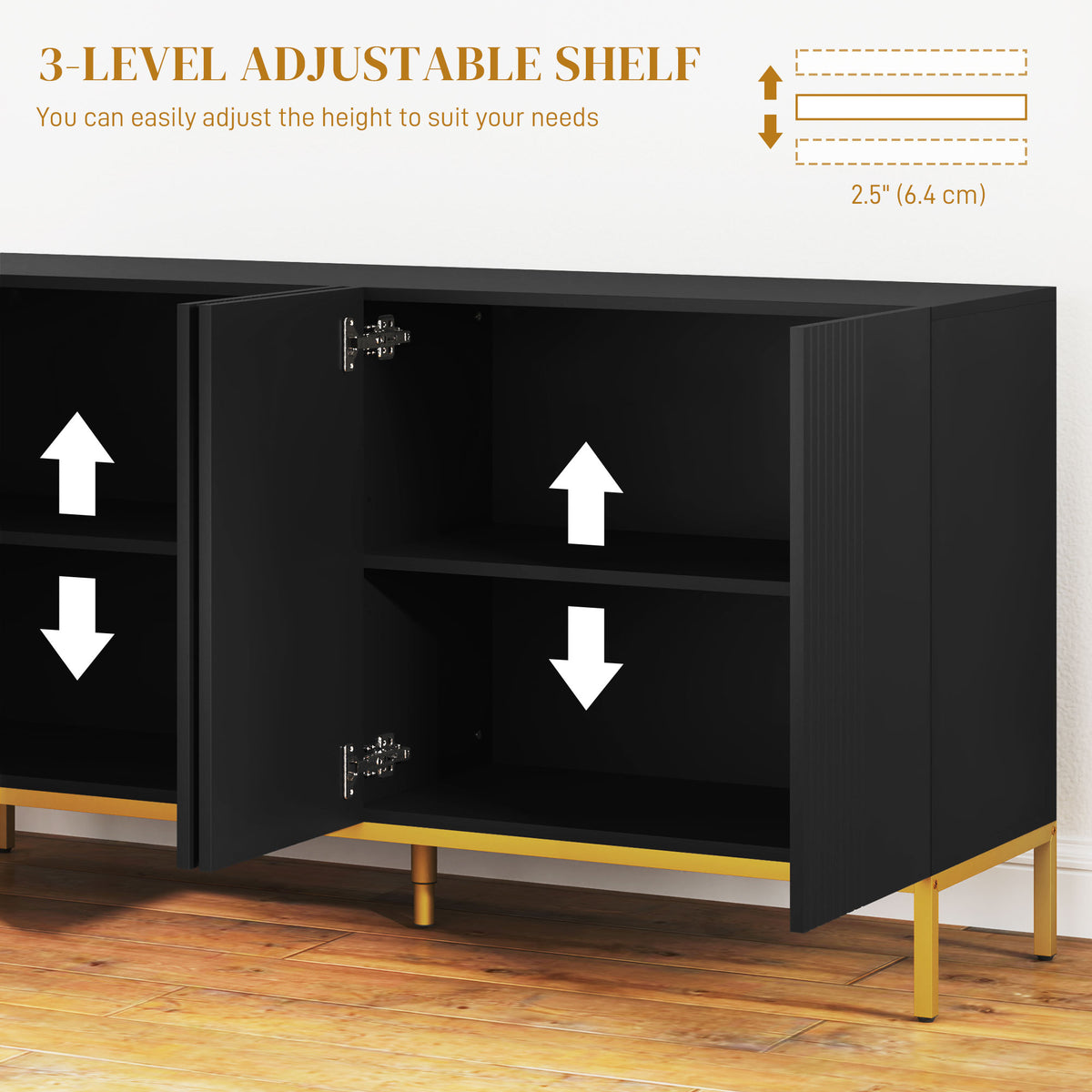 Sideboard Storage Cabinet with Adjustable Shelves – 55"W x 30"H