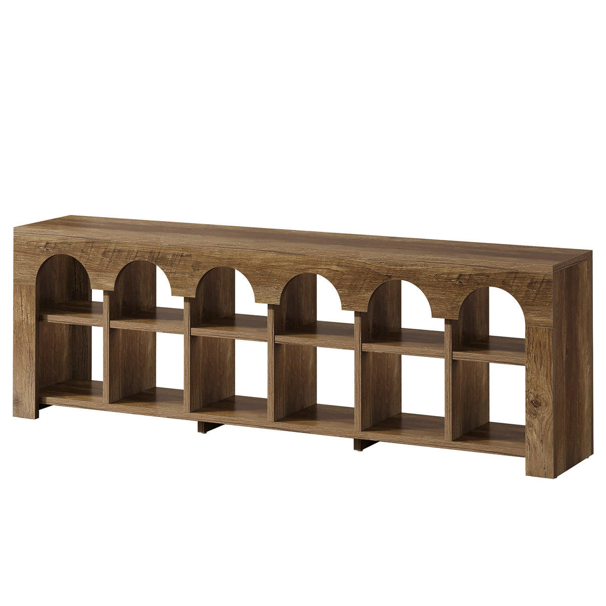 63” TV Stand for 50-75" TVs, Farmhouse Entertainment Center with 2-Tier Arched Cubbies