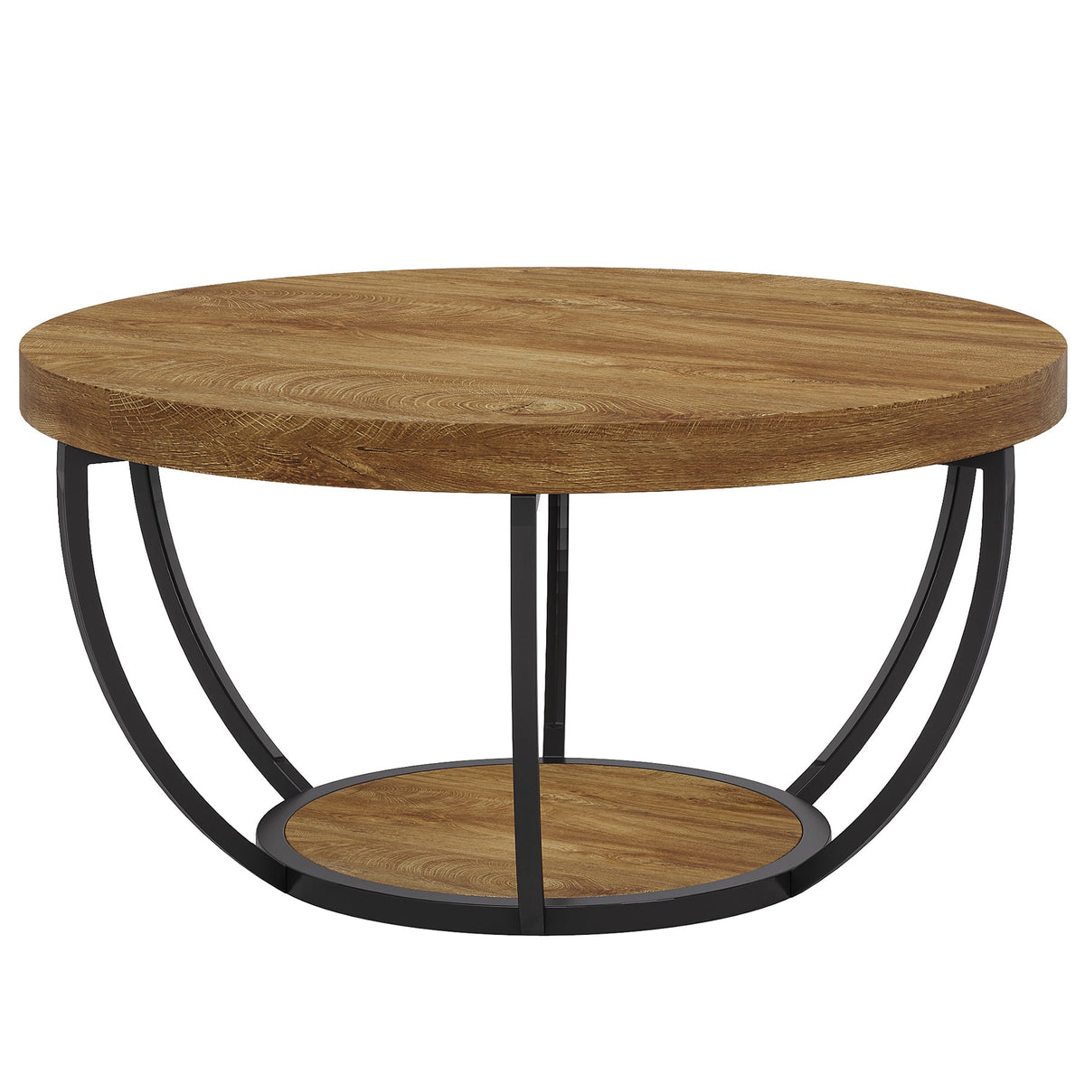 Round Coffee Table, 2-Tier Central Cocktail Table with Shelves